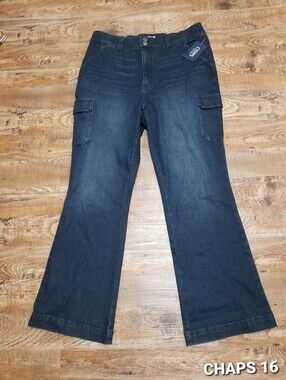 Chaps Dark Blue Flare Wide Leg Cargo Jeans 16 Nwtag